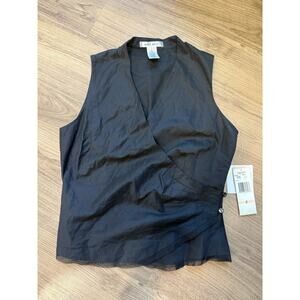 Nine West Black Sleeveless Wrap Blouse Size 2 NWT Side Button Career Top
